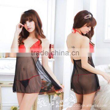 The new women's lingerie sexy pajamas condole thong dress sexy black gauze perspective