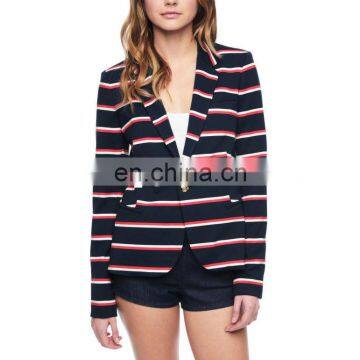CHEFON Classic Stripes Blazer,curved Hem Contour Seams Back Vent Black Blazer