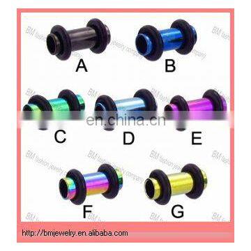 Good quality and fashion Titanium anodized flesh tunnel, 4 gauge ,ear plug body piercing jewelry rings