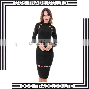 New Style Long Sleeve Mesh Stretchy Warm Fabric Dress Black Bodycon party dress