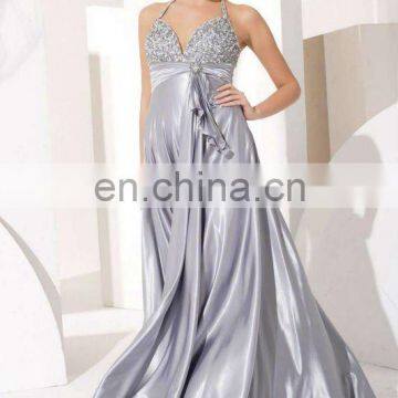 Evening Dresses Beaded Ivory Pearl Long Elegant Satin Dress