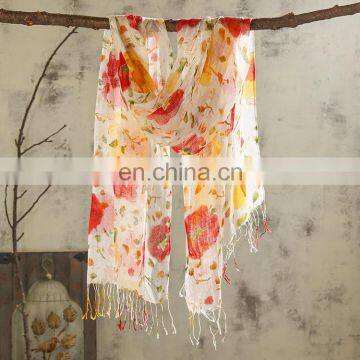 linen100% scarf fresh comfortable natural scarf good quality printing scarf have 3color