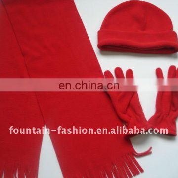 red polar fleece set ,golve, hat, and scaft