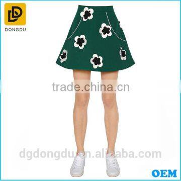 2016 Custom Good Quality Lady Flowers Printing Satin Twill Cotton Skirt