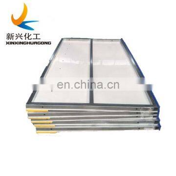 Hockey dasher board frame with a plastic handraila baffle plate