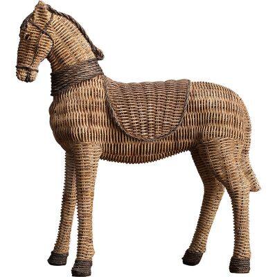 Nordic Style Rattan Plaited Article Pattern Resin Horse Table Decoration Brown Craft Ornaments For Home Furnishing Decor