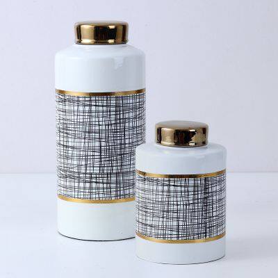 European Entery Luxury Style Graffiti Painting Straight Cylinder Ceramic Flower Vases With Lid For TV Stand photo-3