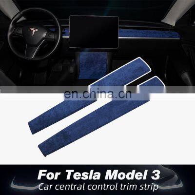 Carest ModelY Model3 Car Center Console Trim For Tesla Model 3 Accessories Suede Protection For Tesla Model Y Model Three Blue photo-2