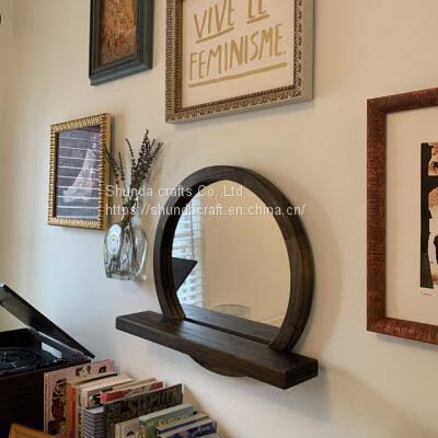 Wall Mounted Round Moon mirror with shelf Hanging Storage Display glass mirror Wall Decor for bathRoom