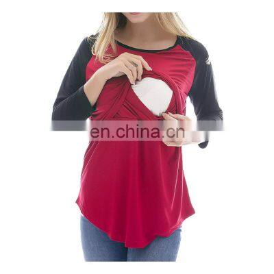 Nursing Tops 3/4 Sleeve Women's Nursing Clothes Striped Breastfeeding Tops Medium Burgundy Breastfeeding Shirt