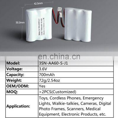 Customized NIMH AA 3.6V 700mah Rechargeable Battery Pack For Cordless Phone photo-2