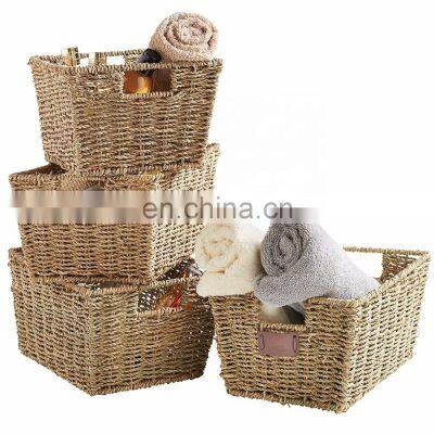 Set of 4 Seagrass Storage Baskets with Insert Handles