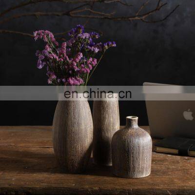 modern retro home vintage decoration jindezhen ceramic retro nature wood style nordic tabletop flower vase