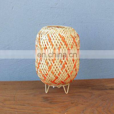 Woven Art Decor Bamboo Table Lamp With Metal Leg Decorative Room Vietnam Manufacturer