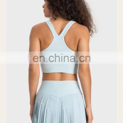 Custom Logo V Neck Sports Bra Pleated Mini Skirt Golft Tennis Sport Yoga Wear Two Piece Suit Set Women Outdoor Fitness Clothes photo-3