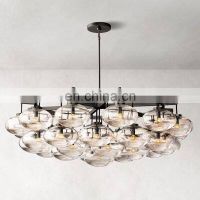 CABRETTE Amber Glass Round Farmhouse Chandelier Dining Room Modern Glass Drop Light Fixture Bedroom Closet Living Room photo-3