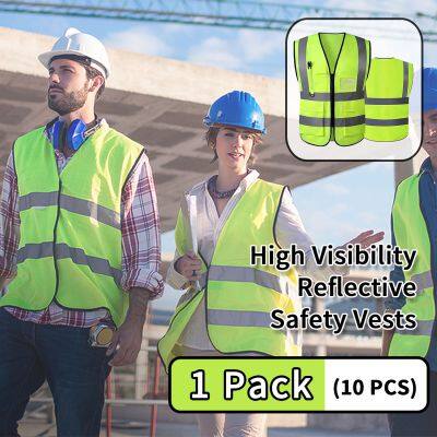 USA Wholesale Green or Yellow High Visibility Reflective Vest Safety Vest with Pockets Big Size For Traffic Construction Security Guard Biking
