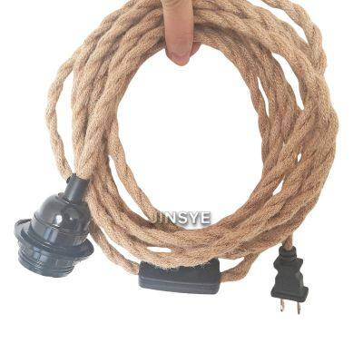 UL listed E26 Twisted Hemp Rope Cable Wires On Off Switch Plug Lamp Cords Power Cable Power Cords