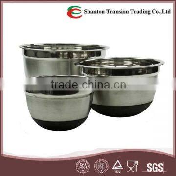 Stainless Steel Nesting Mixing Bowl Set/ Salad bowl with Plastic Lid and Flat Silicon bottom