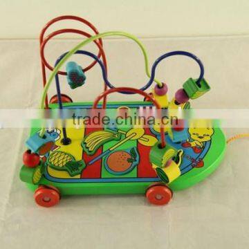 Wooden educational drag toy digital fruits beeds toy for children