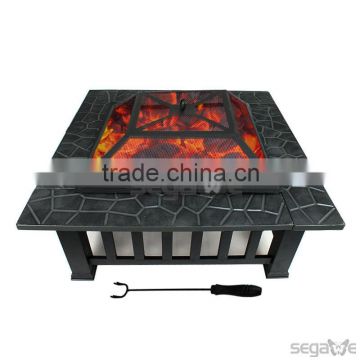 Outdoor 32" Metal Firepit Backyard Patio Garden Square Stove Fire Pit With Cover