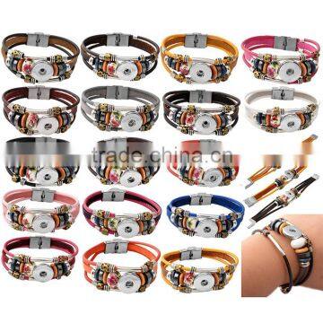 2015 new leather 18mm Ginger Snap Button Bracelet DIY charm Interchangeable handmade pulseras Snap Bracelets