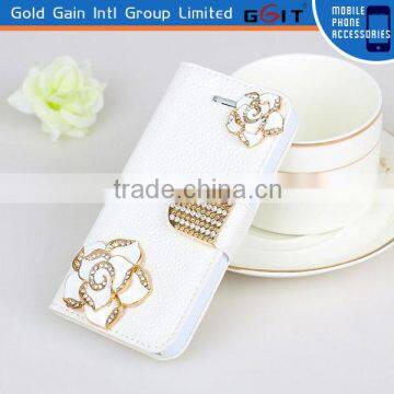 Lichee Pattern Leather and PC Case With Stone Flower and Stand for Sony Xperia C 1509 photo-1