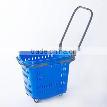 60L Large Volume Supermarket Plastic Shopping Basket With Wheels