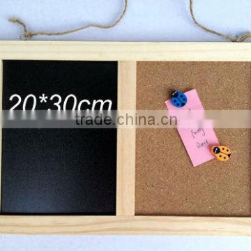 wooden bulletin board,half black board half cork board