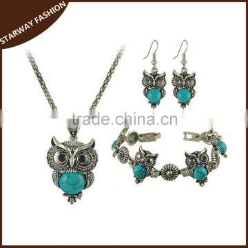 Hot Selling Women's Necklace Earrings Bracelet Owl Jewelry Set/