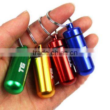 45x15mm Customized Logo Aluminium Mini Pill Holder Keychain