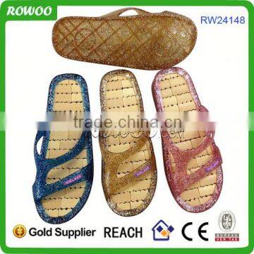 handmade ladies'straw slipper with gliter