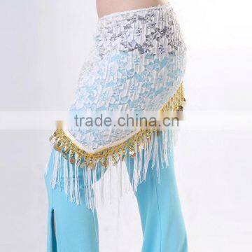 Floral Lace With Coins and Fringe Belly Dancing lace and sequin scarf