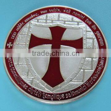 A156 1 oz Brass Silver Plated Masonic Cross Knight Templar Round coin