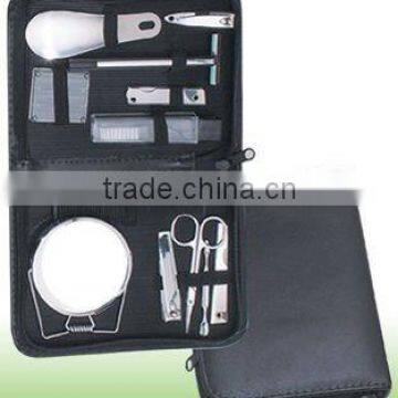 Black case shaving and manicure set with mirror and shoehorn