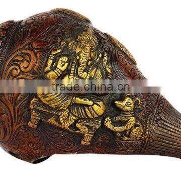 Ganesha Engraved Shankh 5"