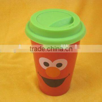 YF11022 double layer ceramic mug with silicone lid