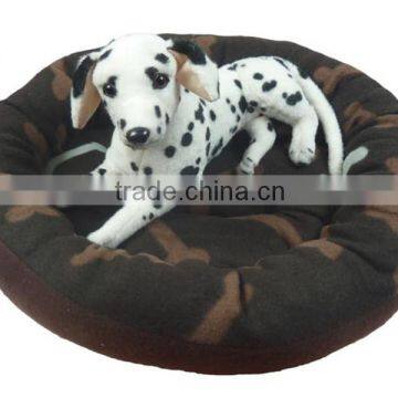 High quality super soft pet rounded fleece cushion bed/ cozy pet bed with bone embroidery