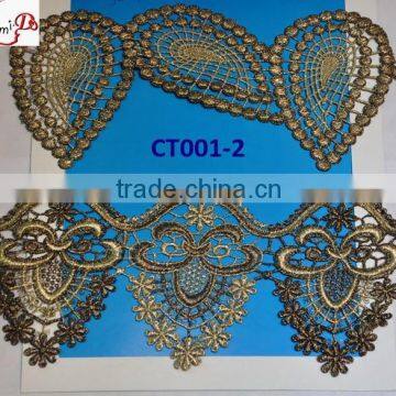 2015Hot Selling Fashion golden Lace Trim for party wedding dress OEM CT001-2
