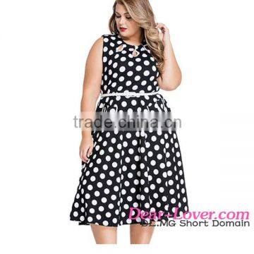 High Quality Wholesale Black Plus Size Polka Dot Bohemain Print Dresses With Keyholes