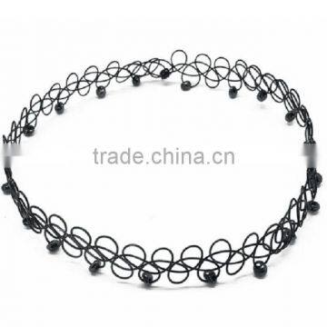 Black Plastic Line Braided Golden Beads Fake Tattoo Necklace for Girls photo-4