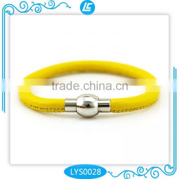 simple yellow real sheep skin leather bracelets with round magnetic closure for holiday gifts