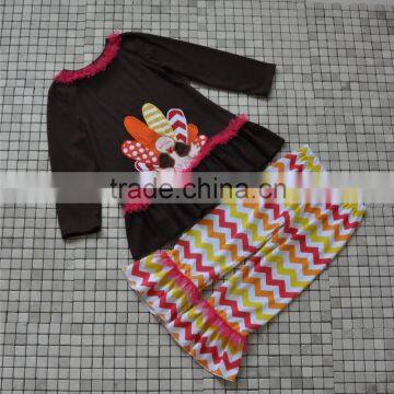 CHEVRON RUFFLED WESTERN KIDS TURKEY THANKSGIVING OUTFITS
