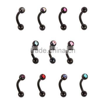 Black Steel Single Jewelled Eyebrow Bar Micro Barbell