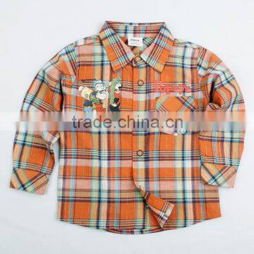 (A3265)2015 orange 18M-6Y baby boy fashion t shirts child woven check shirts embroidered baby clothes