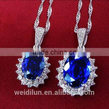 European Style Jewelry Blue Gemstone Pendant 925 Silver Floating Necklace for Wedding photo-2
