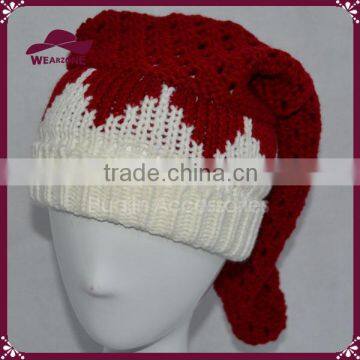 Wholesale Women Christmas Hat Hand Crochet Knitting Bright Red Trimmed in White