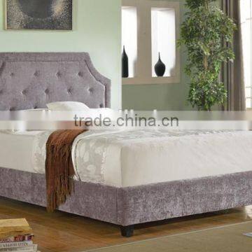 Modern Diamond Button Tufted Clipped Corners Biege Fabric Upholstered Queen Headboard and Bed(MB8013)