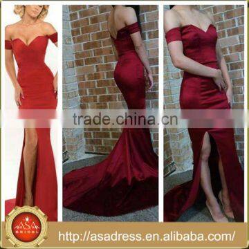 PS-54 Stunning Design Sexy Seductive Side Slit Mermaid Prom Gown Off Shoulder Red Long Prom Dresses