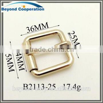 25mm shiny gold finish square demension fancy roller pin buckle for handbag